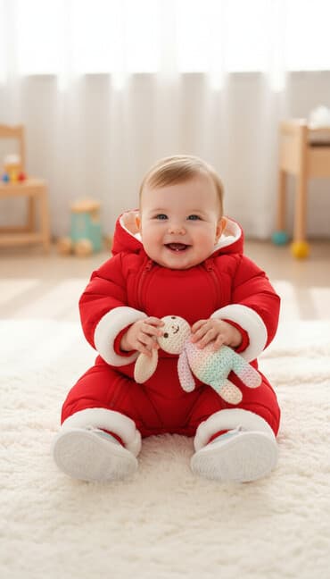 Детский зимний комбинезон, слитный, размер 80 см. Цвет: красный