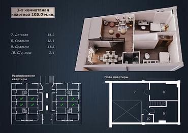 квартииу: 4 комнаты, 105 м², Элитка, 5 этаж, Дизайнерский ремонт — 2