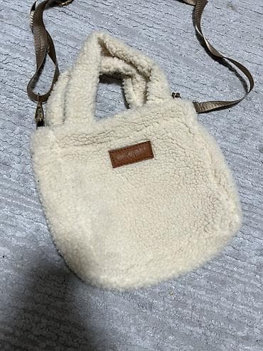 Сумка-мини из мягкого «шерпа» (флис/букле), молочного цвета