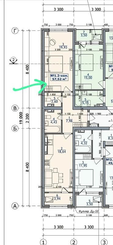 18: 2 комнаты, 57 м², 11 этаж — 4