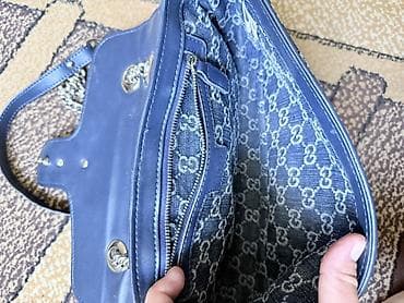 acne studio: Сумка Gucci GG Marmont Small из денима - Материал: плотный синий — 3