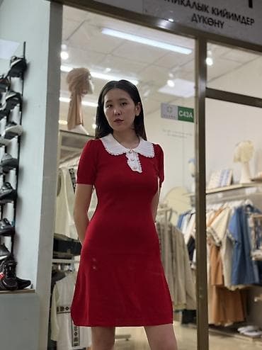 бордовое платье футляр: Повседневное платье, Короткая модель, Трикотаж, Трапеция, Стандарт — 3