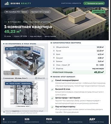 1 комната, 45 м², Шлагбаум Элитка, 11 этаж, ПСО (под самоотделку)