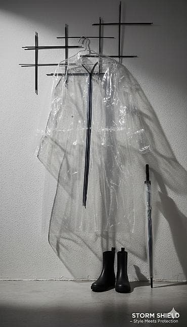 Прозрачный дождевик + стёганый жилет - Прозрачный плащ-дождевик до