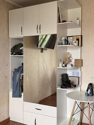 Кровать двуспальная + шкаф-купе с открытыми полками и зеркалом — 2