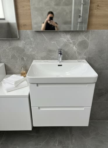 шкафы для ванны: Раковина для ванной, Квадратная форма, Материал: Керамика — 1