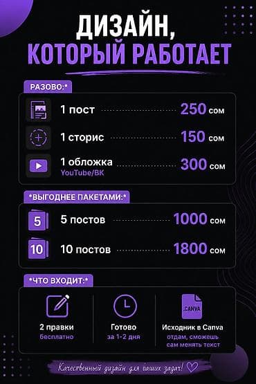 а 10 с: Дизайн постов и сторис на заказ Что предлагается: - Разовый дизайн — 2