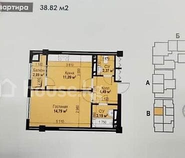 Батирлер: 1 бөлмө, 38 м², Аламедин-1 мкр Элитка, 7 кабат, ПСО (өз алдынча бүтүрүү) — 5