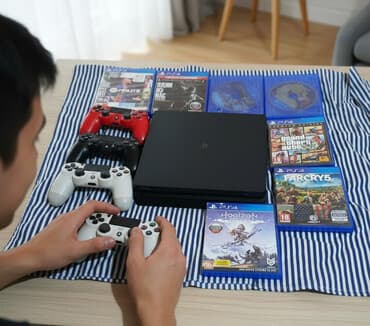 Аудиотехника: Пс 4 слим с работающими дисками джойстики оригинал на чёрном джойстике — 1