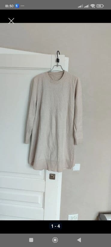 свадебные платья хиджаб бишкек: Трикотажное платье-туника, бежевый меланж - Фасон: свободный — 2