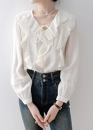 кофточки: Белая женская блузка с романтичными воланами - Цвет: молочно‑белый - — 1