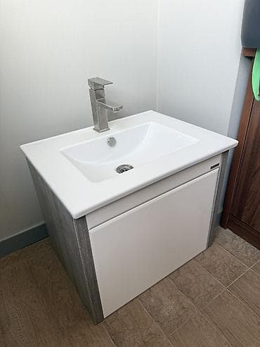 ювелирные тиски: Тумба для ванны, Б/у, С раковиной, Дерево, Самовывоз, Платная доставка, цвет - Серый — 3