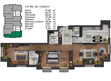 o2 development: 3 комнаты, 119 м², Элитка, 5 этаж, ПСО (под самоотделку) — 7