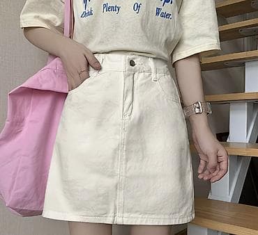 Жеке буюмдар: Юбка, Юбканын модели: Трапеция, Мини, Жынсы, Бели өйдө — 2