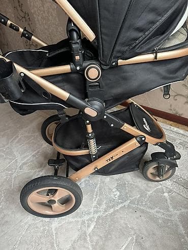 две коляски: Детская коляска-трансформер 2 в 1, черная с бежевыми элементами — 4