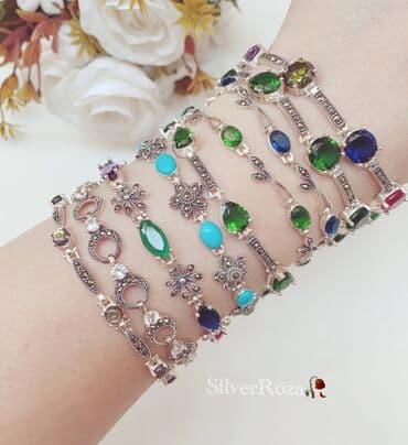 Браслеты из марказитов и разноцветных камней. Серебро 925, Тайланд