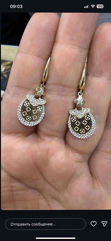 Аксессуары: Золотые украшения 585 пробы. 1) Италия, серьги-пусеты/подвесы в стиле — 3