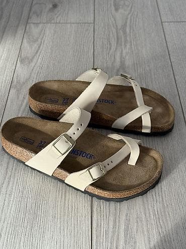 Сандалдар жана шлепкалар: Босоножкалар, 37, Birkenstock, Жаңы, түсү - Саргыч боз, Өзү алып кетүү — 1