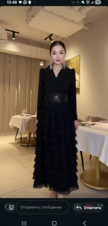 черное нарядное платье: Вечернее платье, Пышное, Длинная модель, С рукавами, M — 1