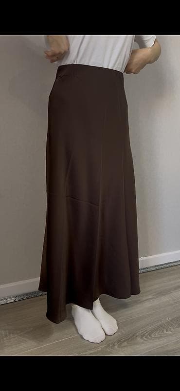 атласный топ: Юбка, Модель юбки: Прямая, Миди, Атлас, Высокая талия — 4