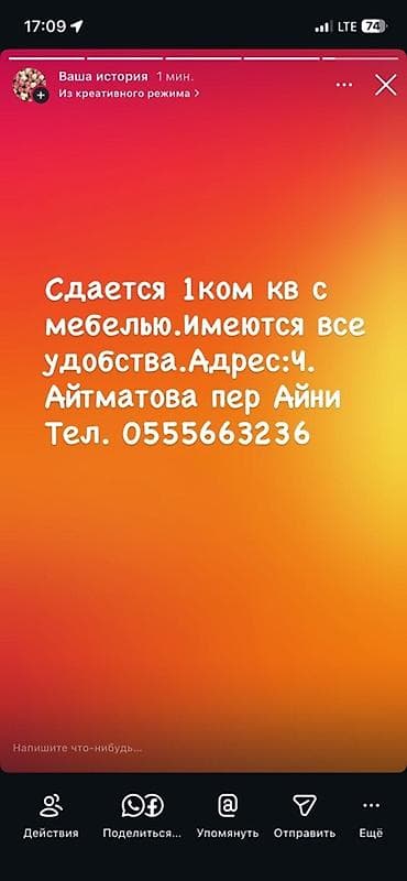 1 комната, С мебелью полностью