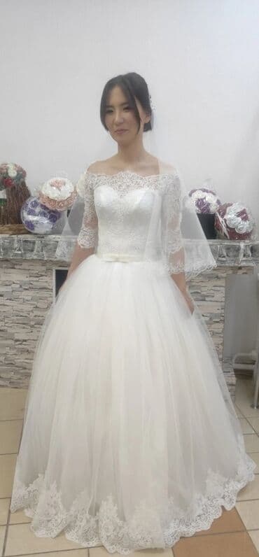 платье на корпоратив: Үлпөт көйнөгү, Барпайган модель, 44, 46 (M), түсү - Айвори, Жеңдери: Узун, Юбканын ичинен кийгичи менен — 10