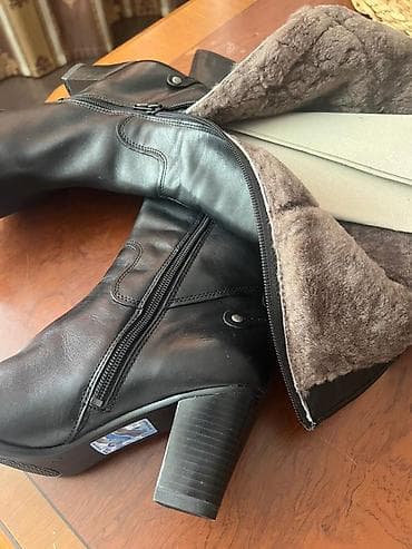 кожанная обувь: Женские зимние сапоги до колена - Цвет: черный - Материал верха — 3