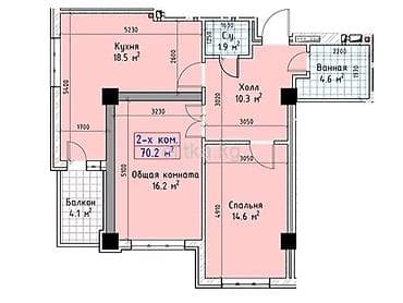 Квартиры: 2 комнаты, 70 м², Технопарк Элитка, 11 этаж, ПСО (под самоотделку) — 1