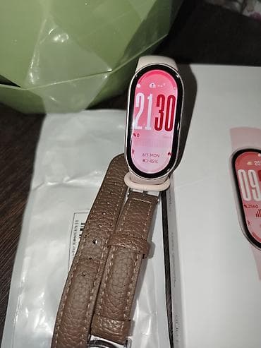 часы mi band: Xiaomi Smart Band 10 (розовый) + дополнительный кожаный ремешок - — 2
