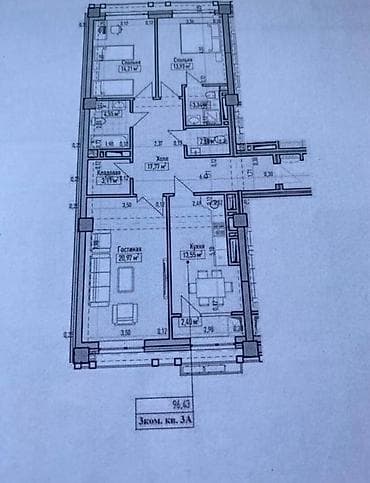 Продажа квартир: 3 комнаты, 96 м², Элитка, 7 этаж, Готовая ПСО (под самоотделку) — 2