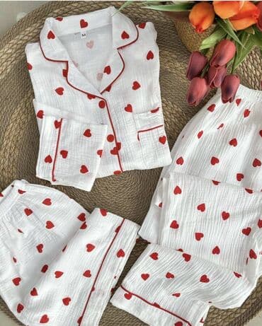 пижама для кормящих: Ваши любимые-МУСЛИНОВЫЕ🤍 M L XL(рукава длинные) 🍒легкие 🍒дышащие — 1