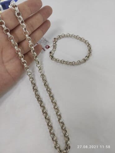 эксклюзивные свадебные пригласительные: Цепочка+ Браслет Серебро пробы 926 плетение Шопард. Длина цепа 50см — 1