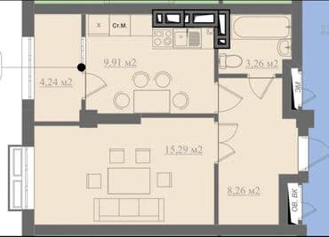 дома в районе пишпек: 1 комната, 42 м², Элитка, 6 этаж, ПСО (под самоотделку) — 2