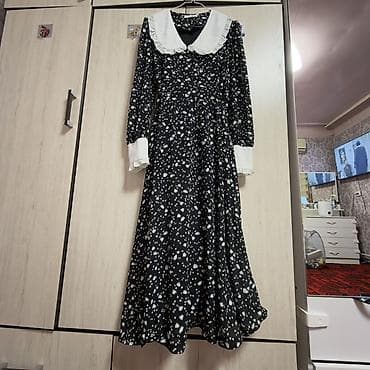 ботуй: Платье миди в винтажном стиле с контрастным воротником - Цвет: черный — 1