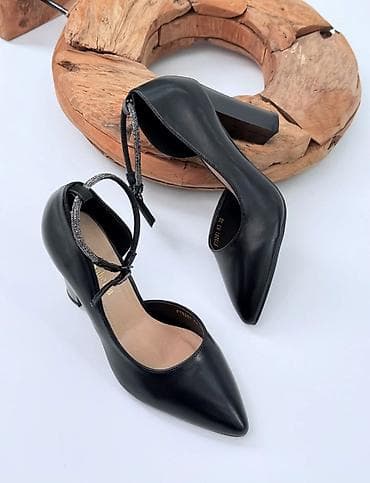 обовь: Черные женские туфли-лодочки на устойчивом высоком каблуке. - Форма — 1