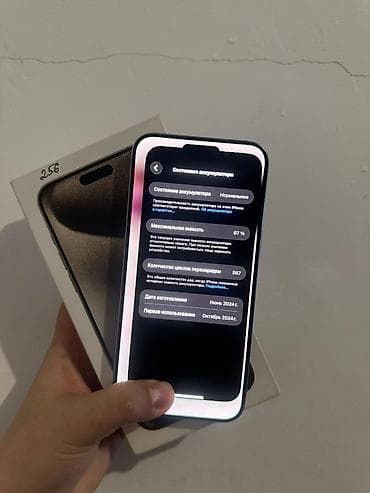 iphone 10: IPhone 15 Pro Max, Б/у, 256 ГБ, Natural Titanium, Кабель, Коробка, Наушники, 87 % — 1