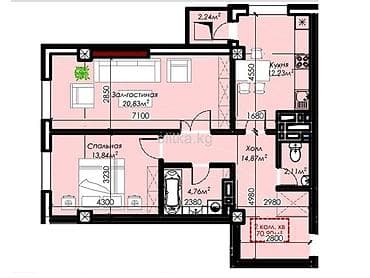 лондон роял: 2 комнаты, 70 м², Элитка, 3 этаж, Готовая ПСО (под самоотделку) — 2