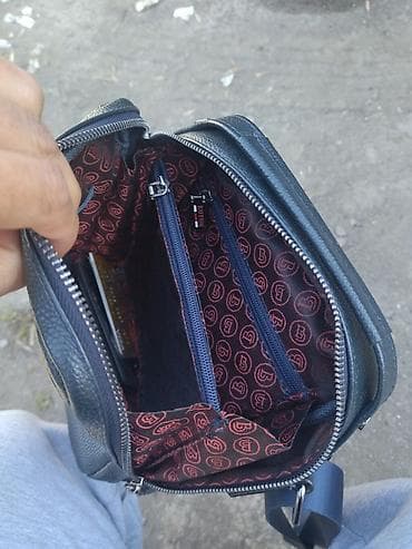 барстека: Мужская сумка через плечо из кожи, темно‑синяя/черная — 5