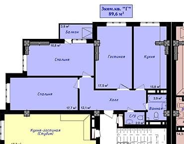 3 комнаты, 90 м², Элитка, 10 этаж, ПСО (под самоотделку) — 8