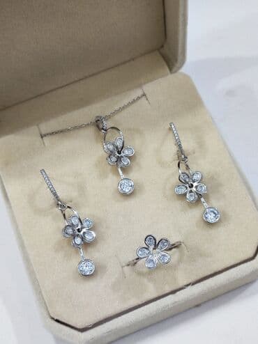свадебные платья от производителя: Серебряный Набор + Цепочка "Цветочки" Серебро 925 Дизайн Италия — 7