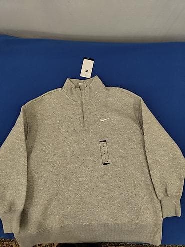 Свитшот Nike, серый меланж. - Модель с воротником-стойкой и короткой