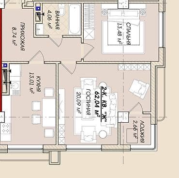 discovery studio: 2 комнаты, 61 м², Азия Молл Элитка, 4 этаж — 1