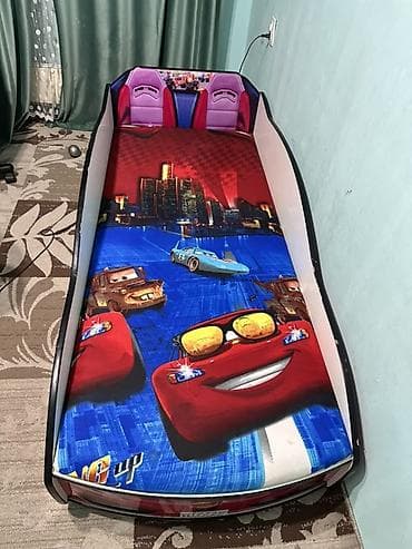 Детская кровать-машина с ярким принтом «тачек» - Размер спального at lalafo.kg Детская кровать-машина с ярким принтом «тачек» - Размер спального