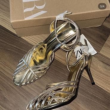 mango 36: Босоножки, 36, Zara, Новый, цвет - Золотой — 3