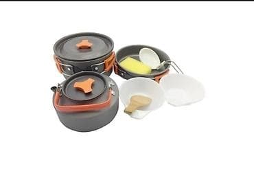 посуда для похода: Посуда для кемпинга на 4-5 персон, 12 предметов (казанки, сковородка — 3