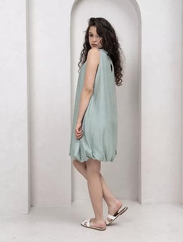 цвет ментола: Повседневное платье, Made in KG, Лето, Короткая модель, Оверсайз, M — 3