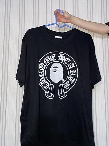 Футболка черная унисекс с принтами Chrome Hearts x A Bathing Ape (Baby