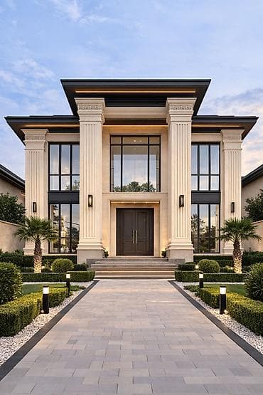 Облицовка фасадов и ступеней натуральным гранитом (темный гранит с