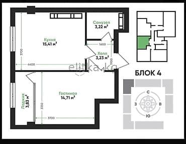 квартиры аю гранд: 1 комната, 41 м², Элитка, 11 этаж, Готовая ПСО (под самоотделку) — 4