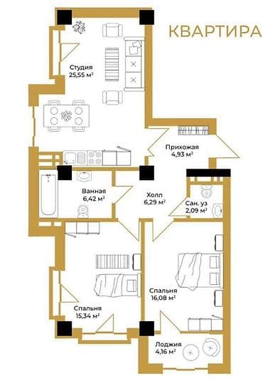 pro group: 3 комнаты, 80 м², Элитка, 8 этаж, Готовая ПСО (под самоотделку) — 3